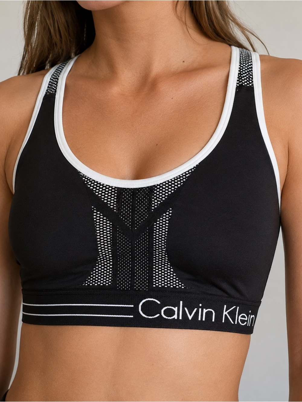 Calvin Klein Reversible Sports Bra Black White Racerback Low Impact Size L